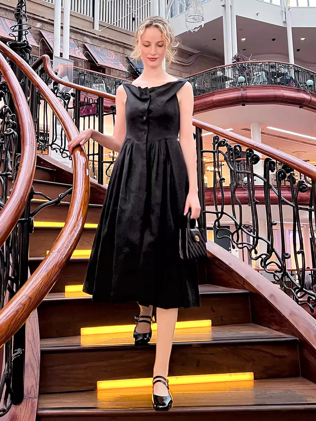 Boat fashion neck black dress audrey hepburn