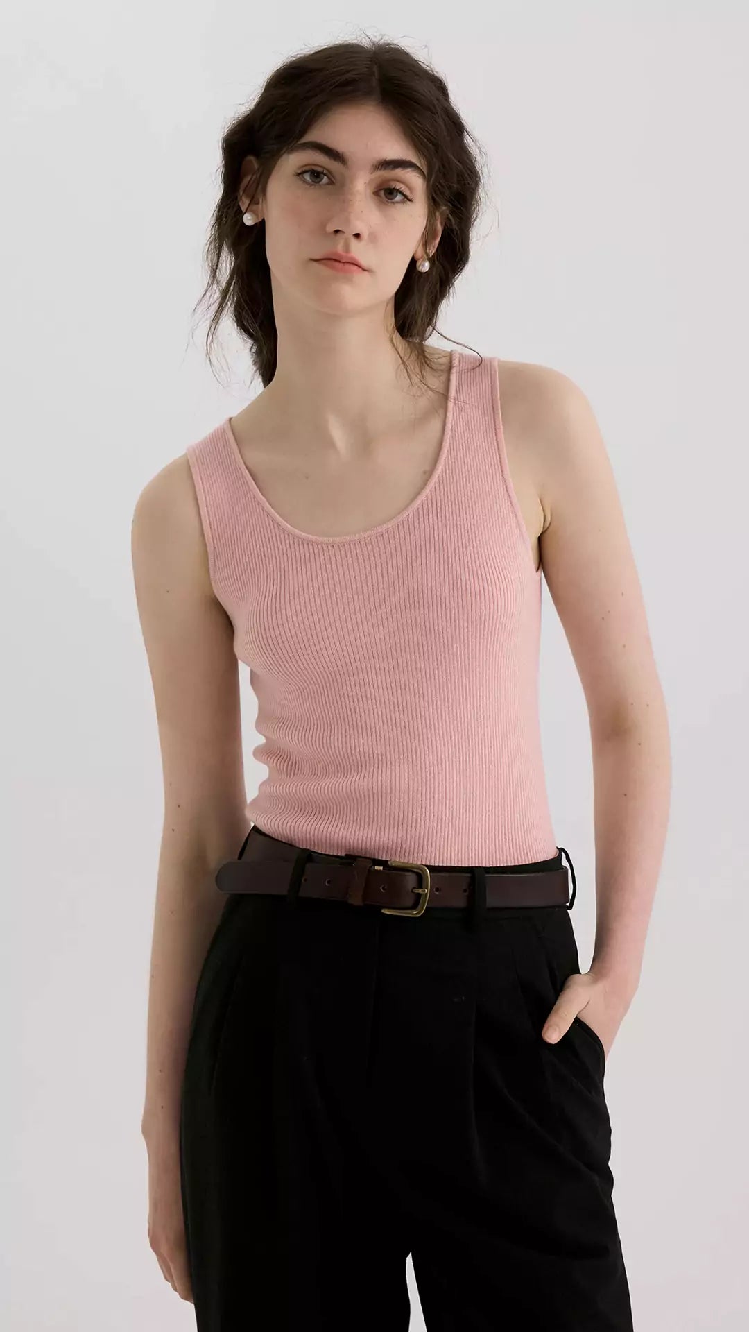 Fitted Spaghetti Strap Scoop Neck Knit Tank Top