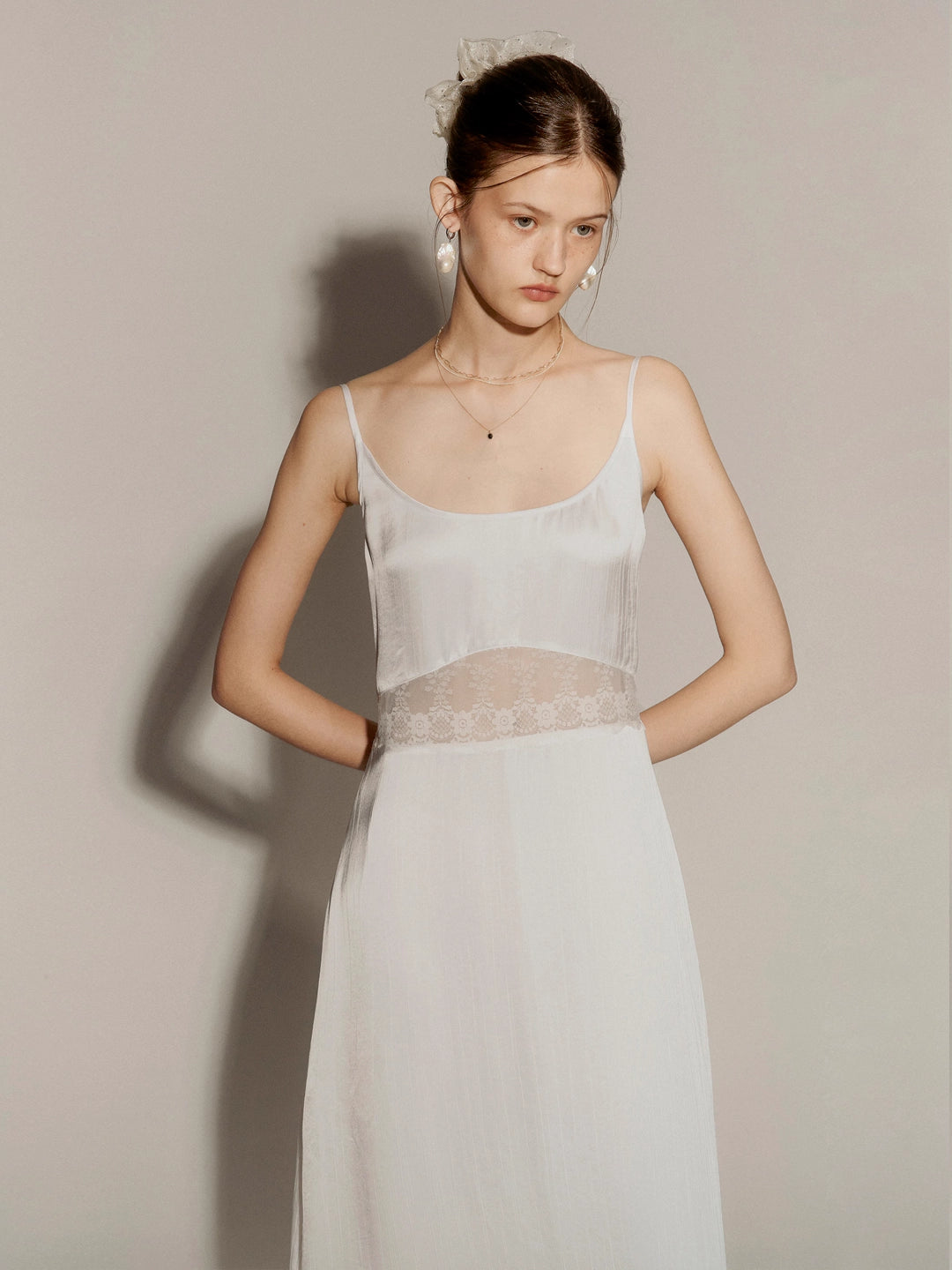 High-Waisted Lace Slip Midi Dress