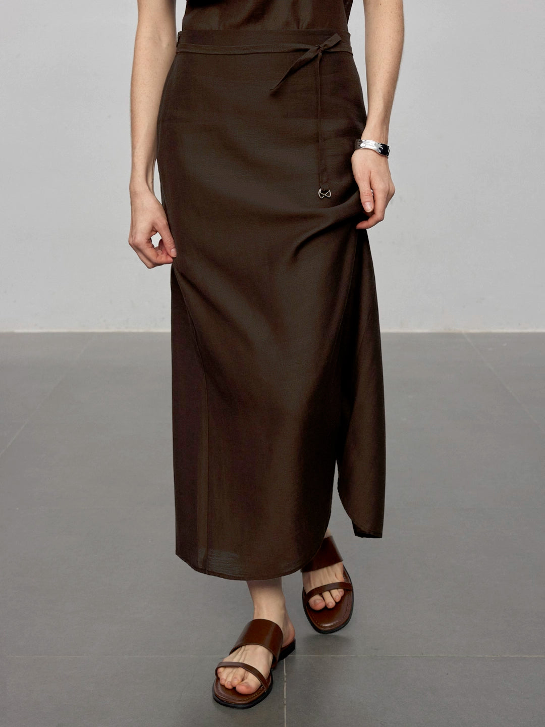 Sheer Acetate-Linen Slimming Straight Midi Skirt