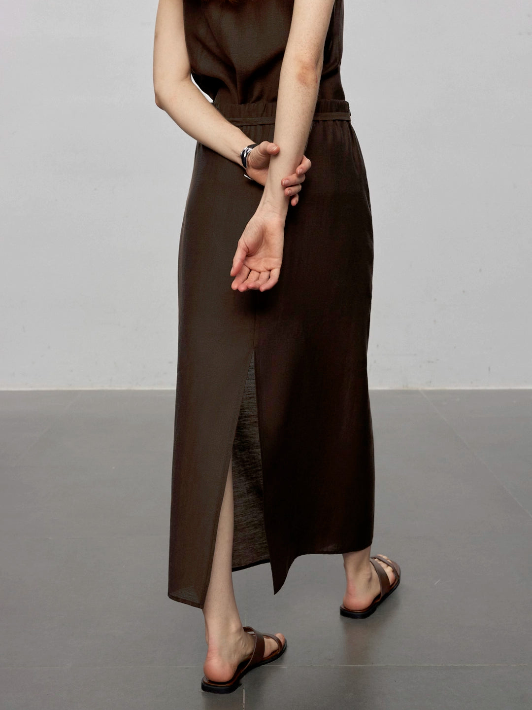 Sheer Acetate-Linen Slimming Straight Midi Skirt