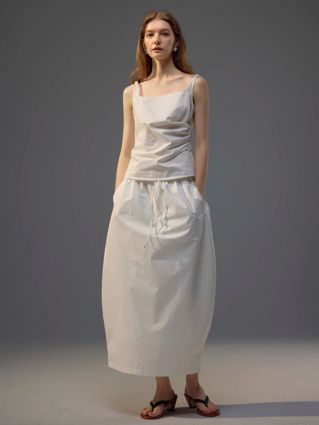 French-Inspired Knotted Back Slit Elastic Waist Bubble Skirt