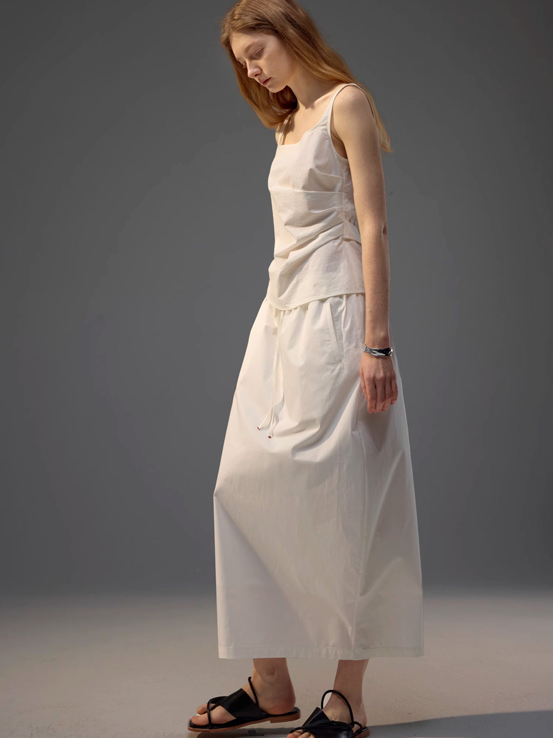 French-Inspired Knotted Back Slit Elastic Waist Bubble Skirt