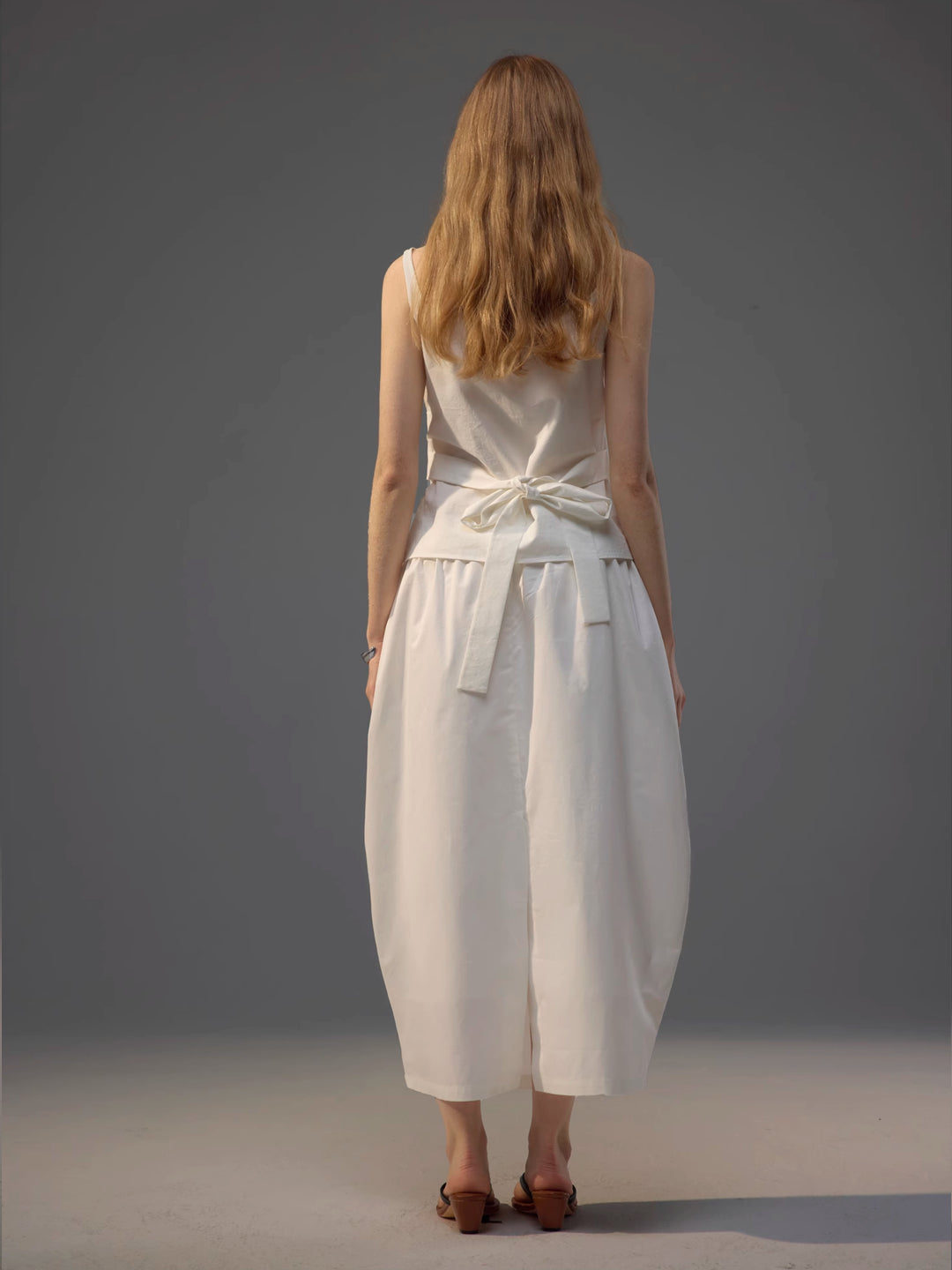 French-Inspired Knotted Back Slit Elastic Waist Bubble Skirt