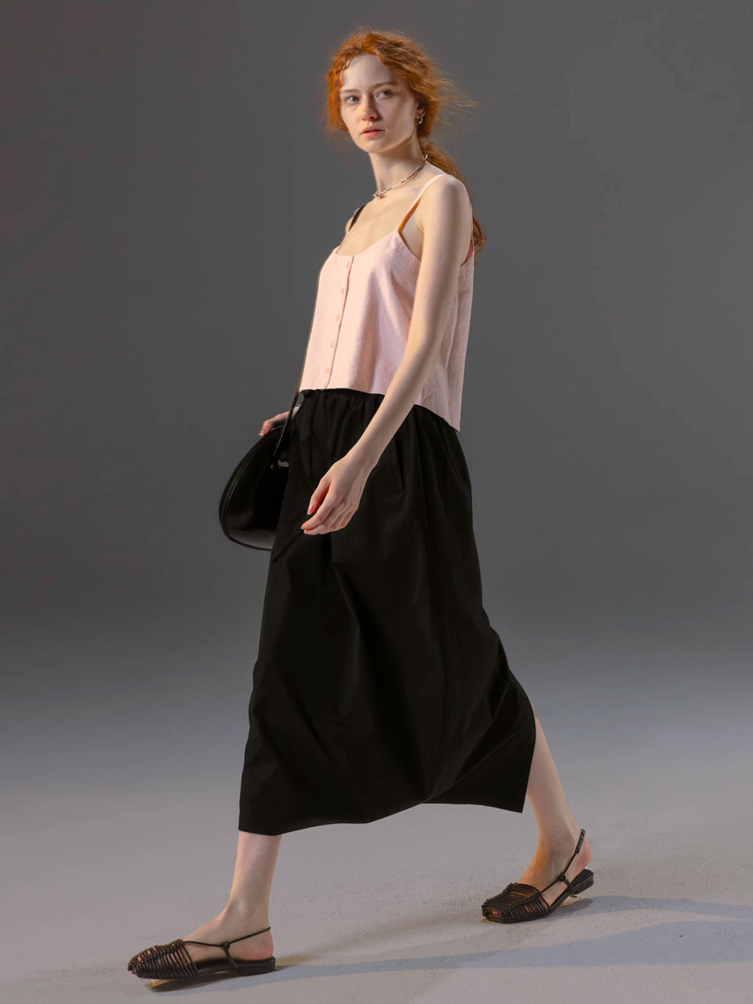 French-Inspired Knotted Back Slit Elastic Waist Bubble Skirt