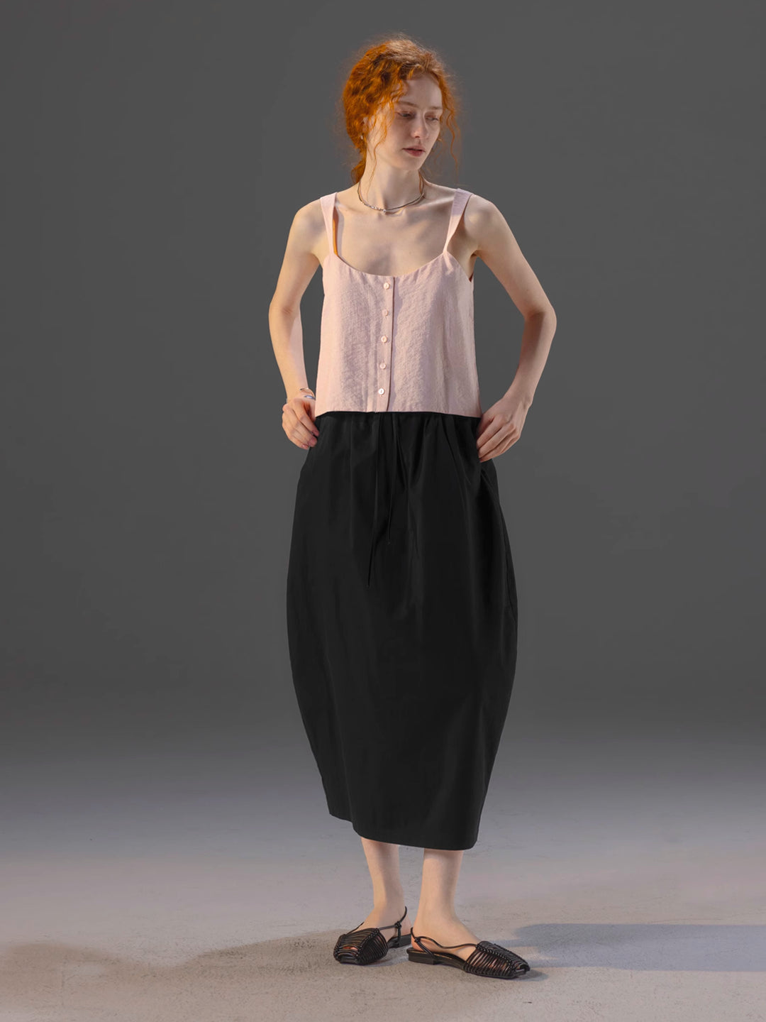 French-Inspired Knotted Back Slit Elastic Waist Bubble Skirt