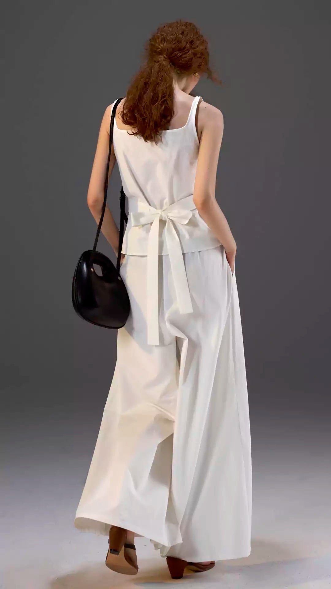 Pure Cotton Draped Top & Wide-Leg Trousers Set