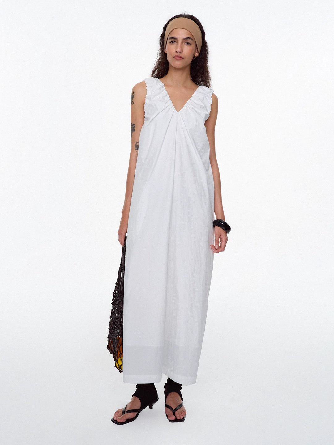 Ruched Strap Sleeveless Cocoon Dress