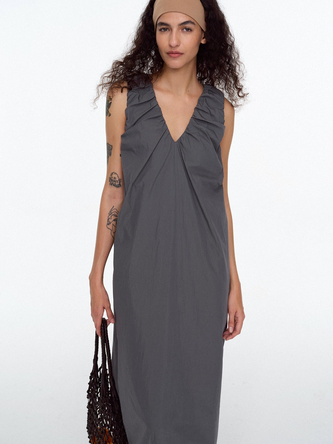 Ruched Strap Sleeveless Cocoon Dress