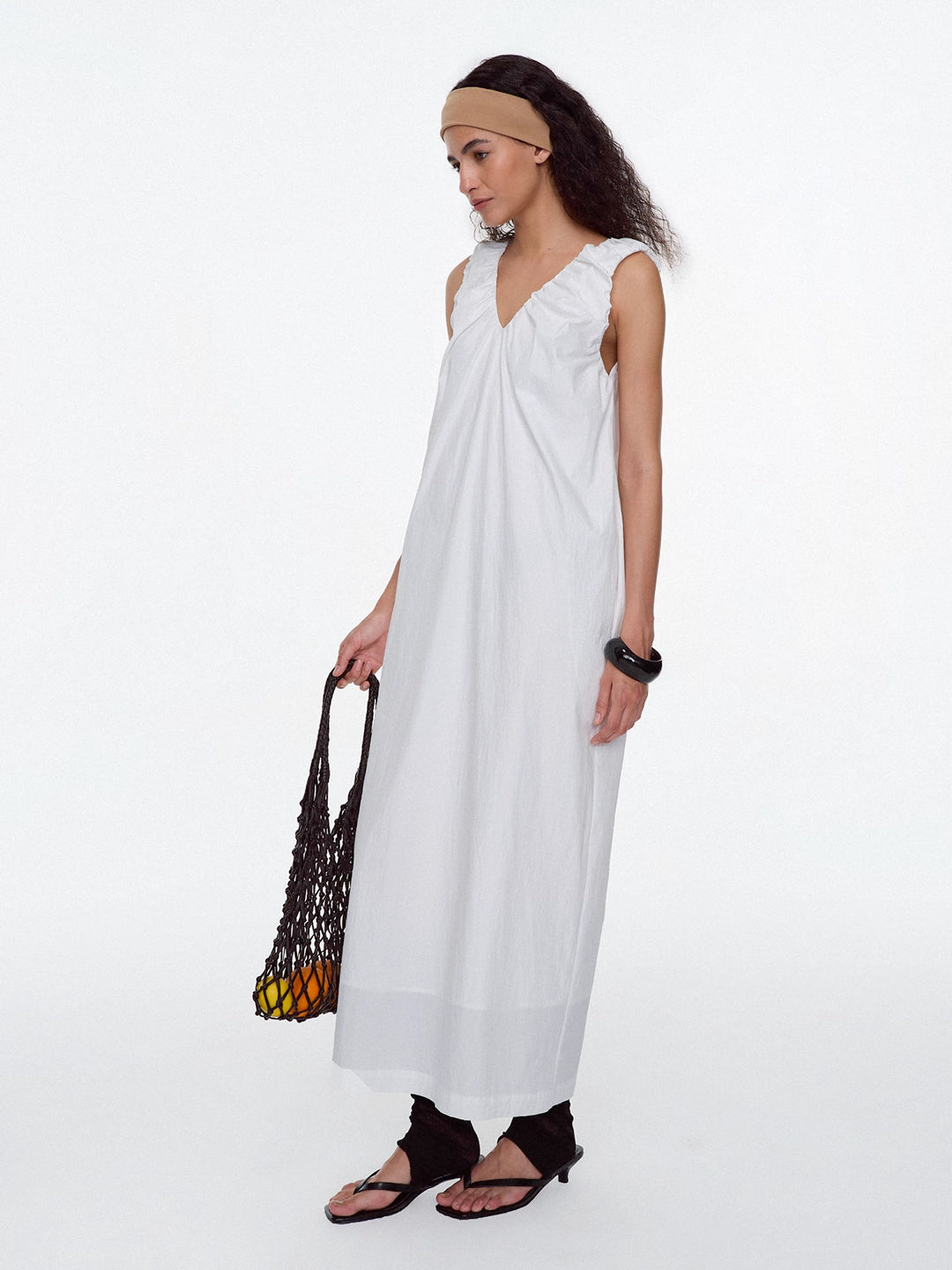 Ruched Strap Sleeveless Cocoon Dress