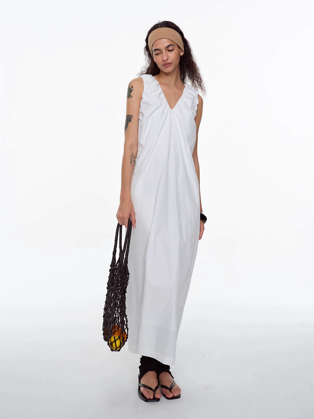 Ruched Strap Sleeveless Cocoon Dress