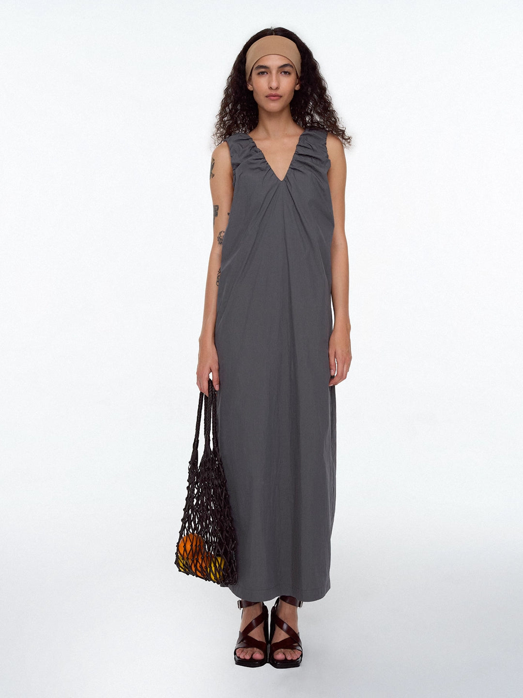 Ruched Strap Sleeveless Cocoon Dress