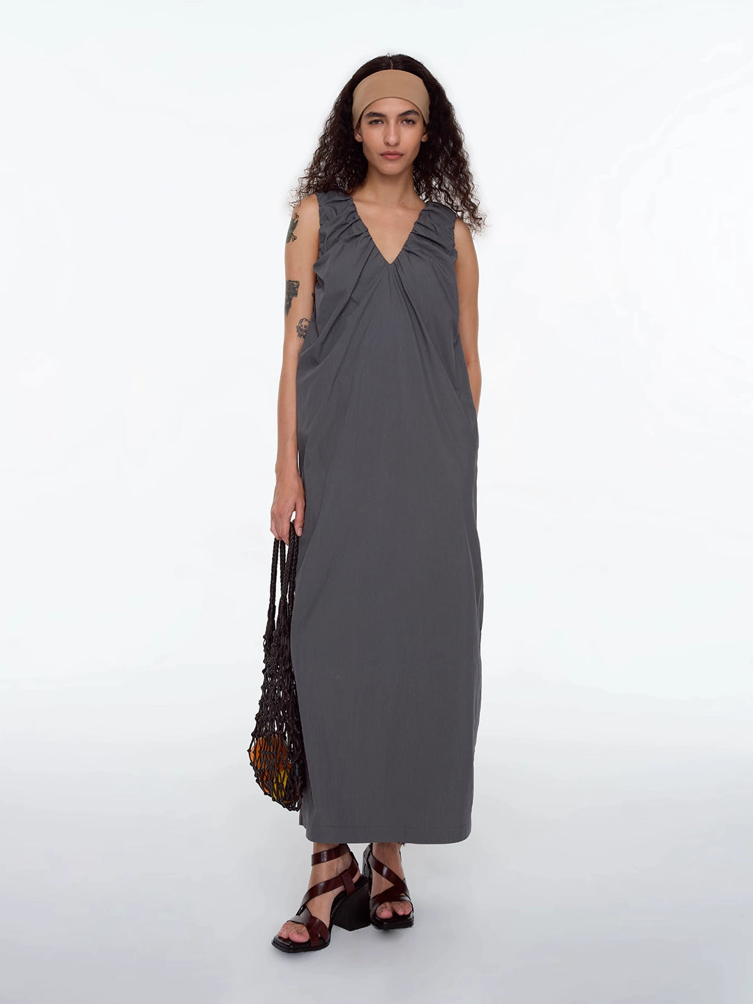 Ruched Strap Sleeveless Cocoon Dress