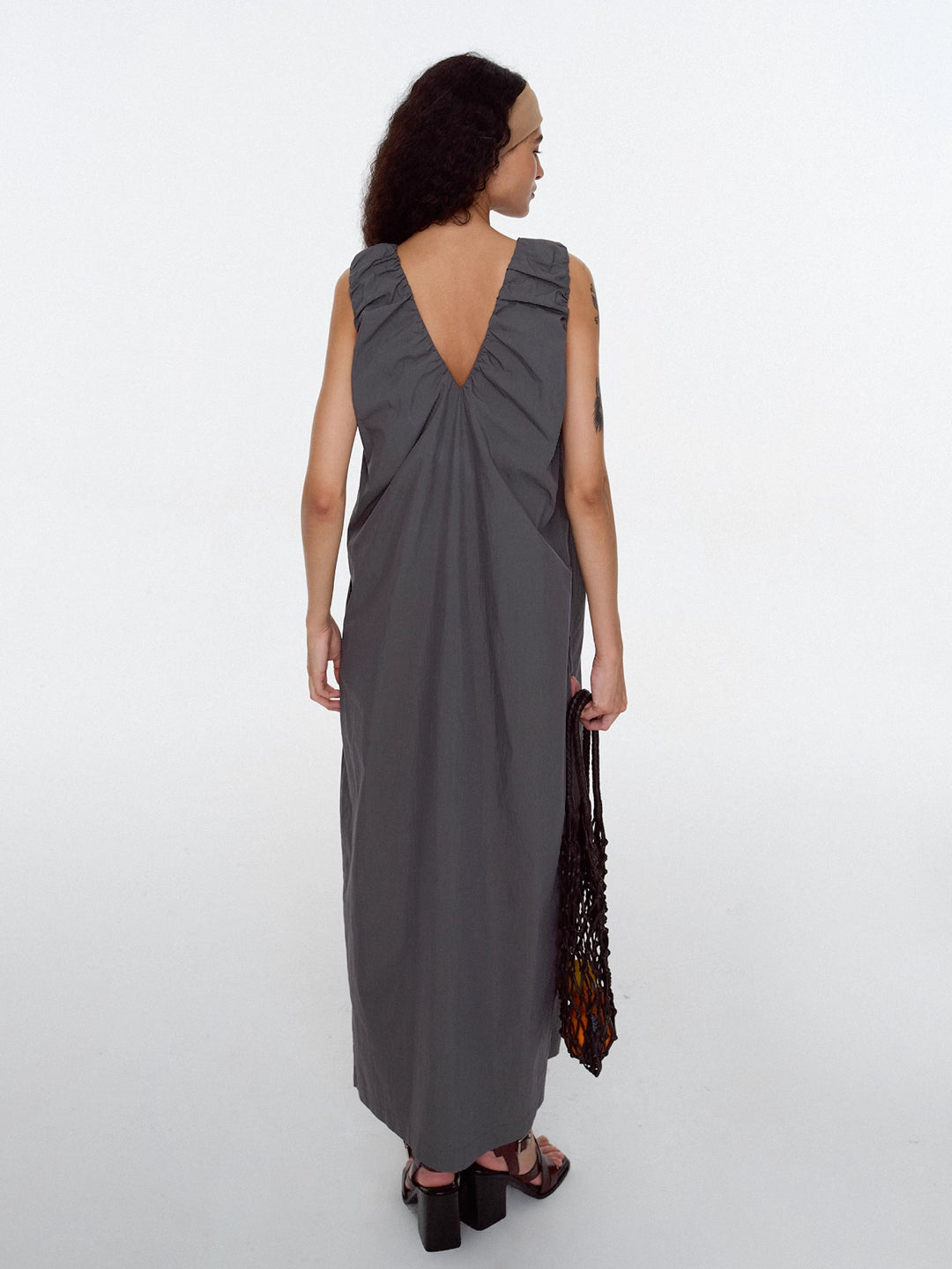 Ruched Strap Sleeveless Cocoon Dress