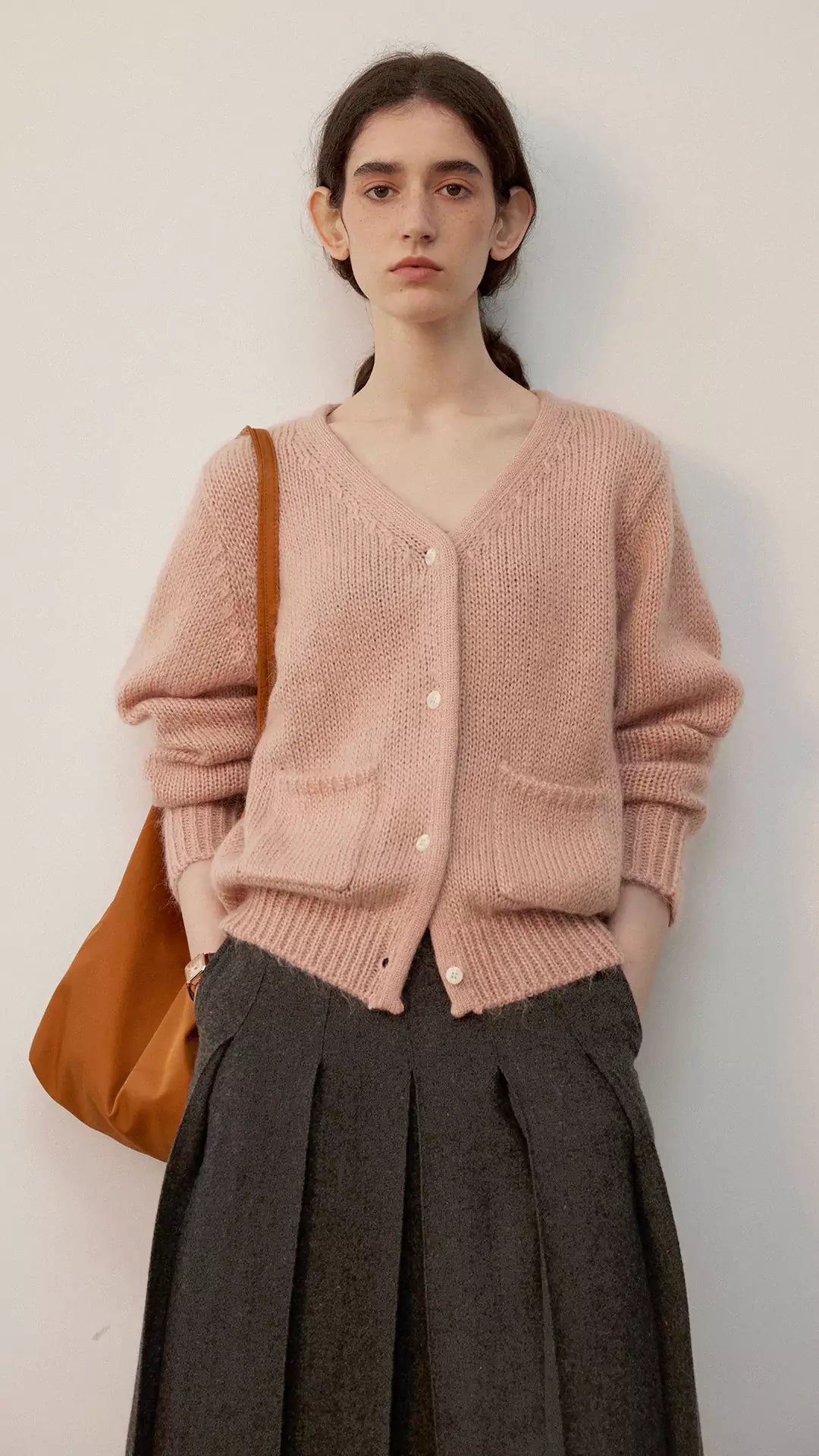 Elegant V-Neck Mohair Knit Cardigan