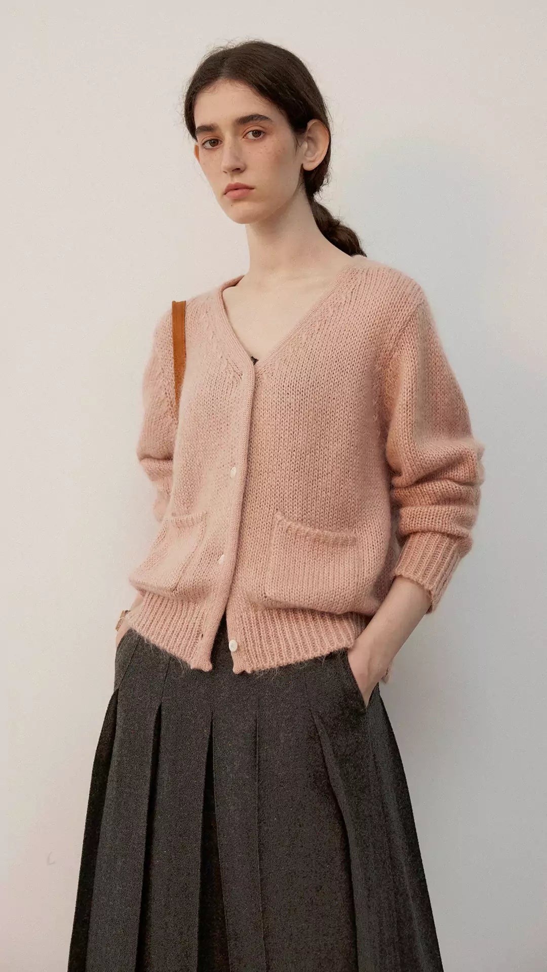 Elegant V-Neck Mohair Knit Cardigan