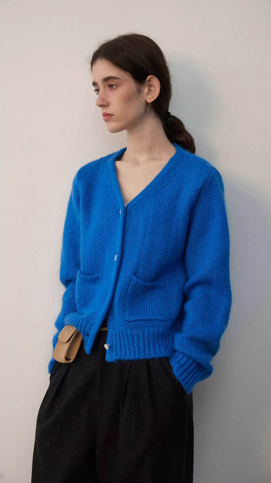 Elegant V-Neck Mohair Knit Cardigan