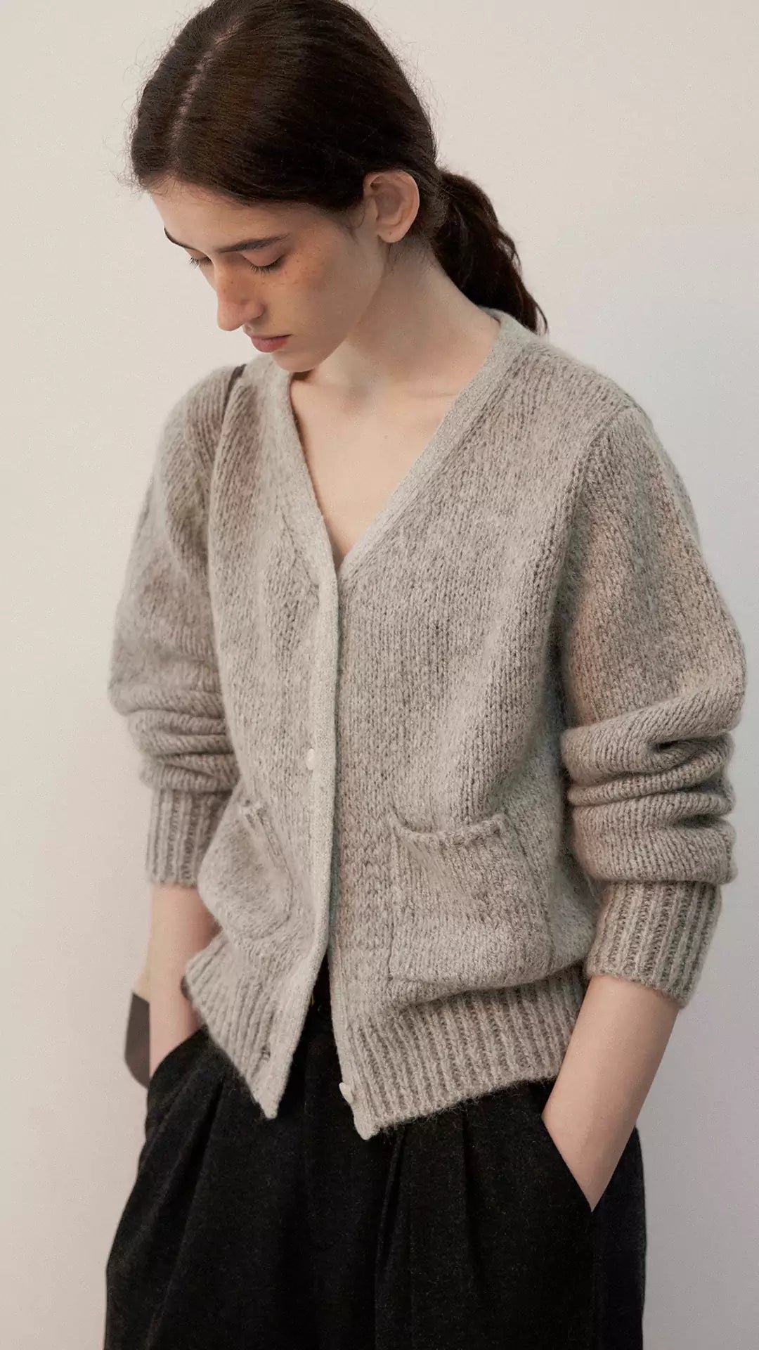 Elegant V-Neck Mohair Knit Cardigan