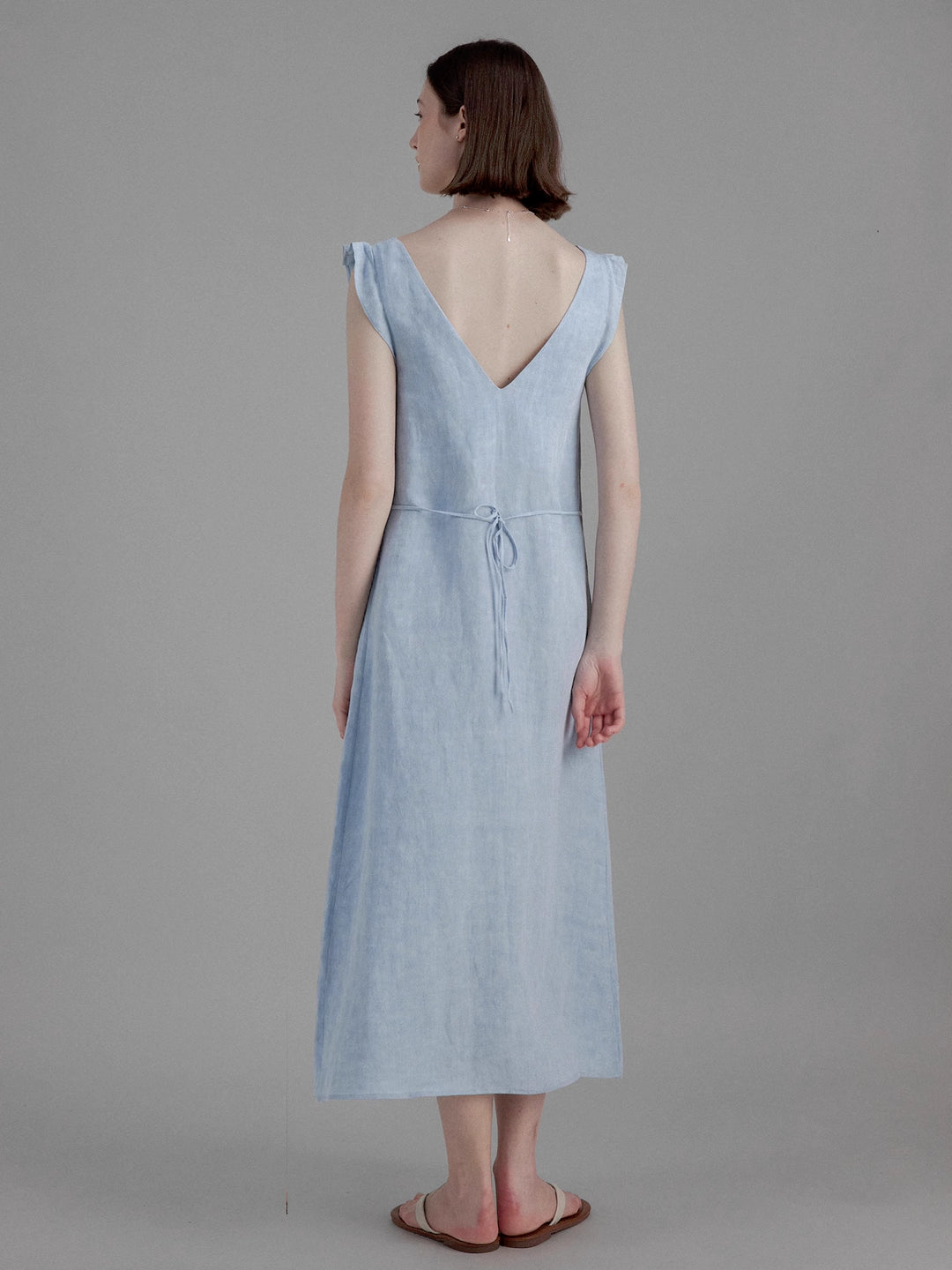 Elegant V-Neck Linen Midi Dress