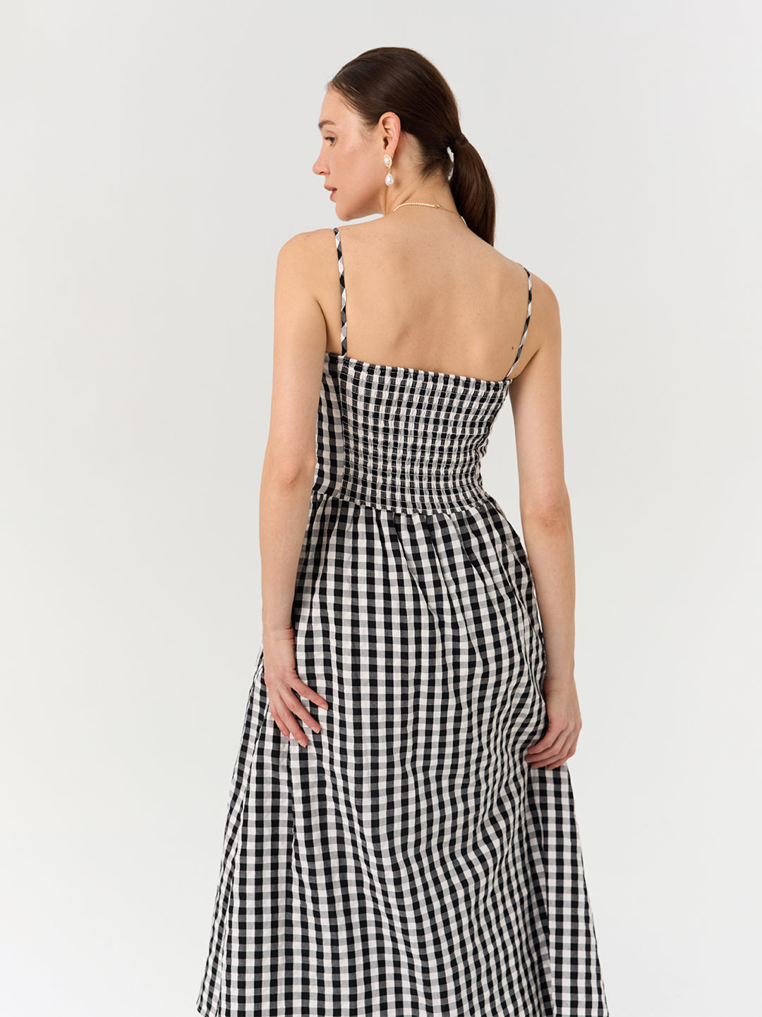 Vintage Pleated Waist-Cinching Plaid Long Slip Dress