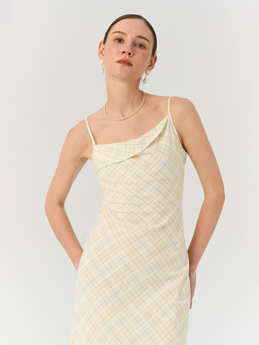 Spaghetti Strap Bubble Gauze Checkered Dress