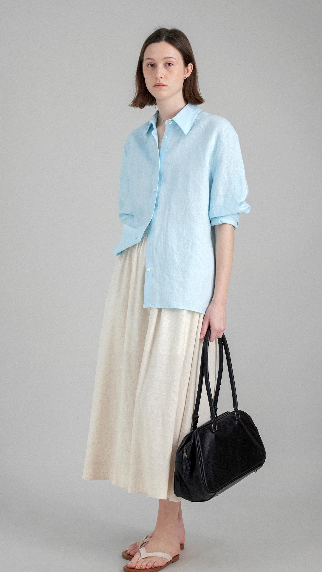 Pure Linen Two-way Back Button Loose-fit Long Sleeve Shirt