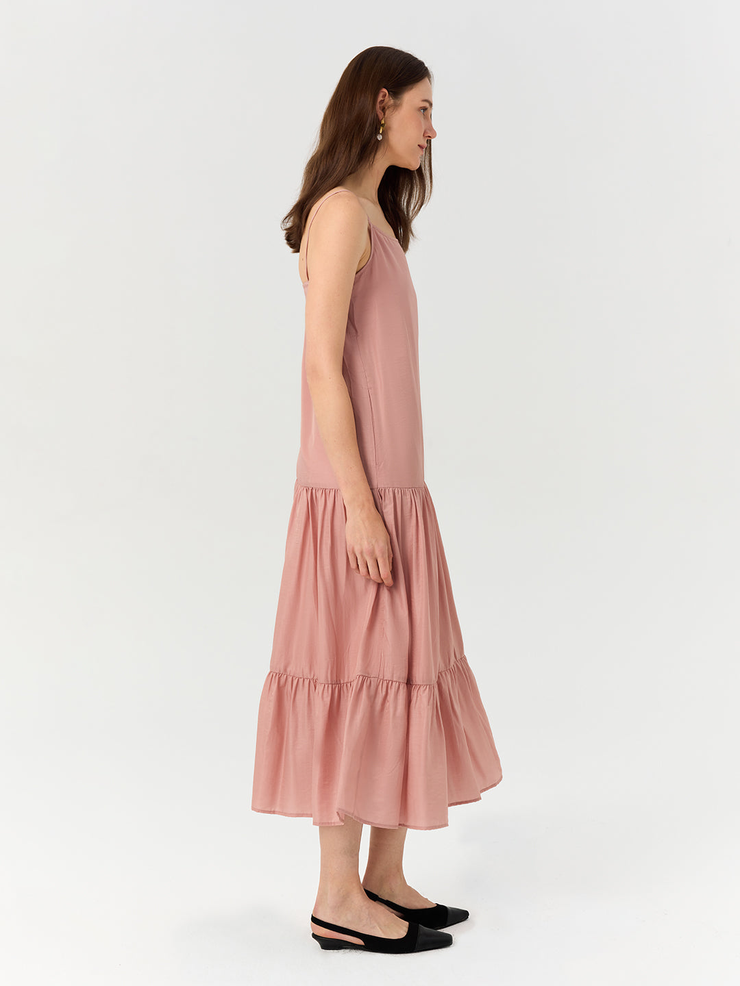 Elegant Solid Slip Tiered Cake Dress In Soft Pink