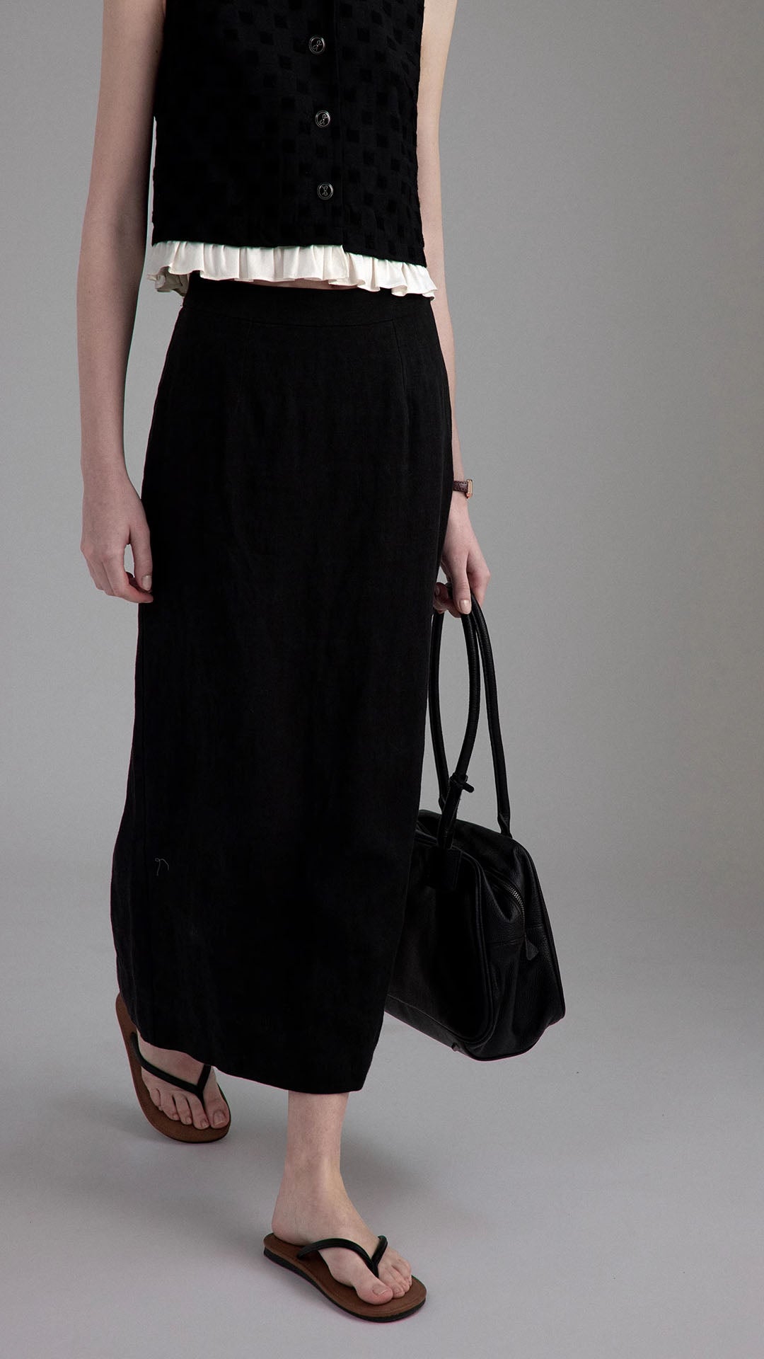 Casual H-Line Hemp Midi Skirt