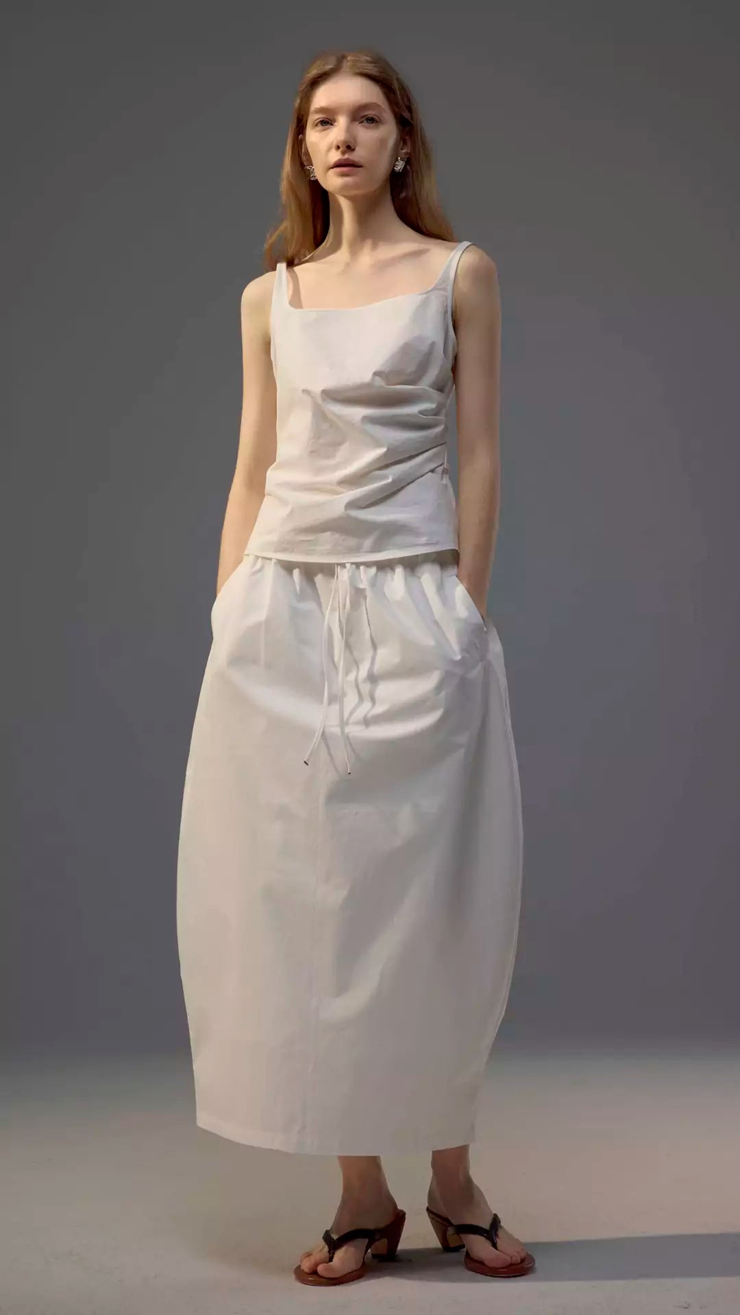 French-Inspired Knotted Back Slit Elastic Waist Bubble Skirt