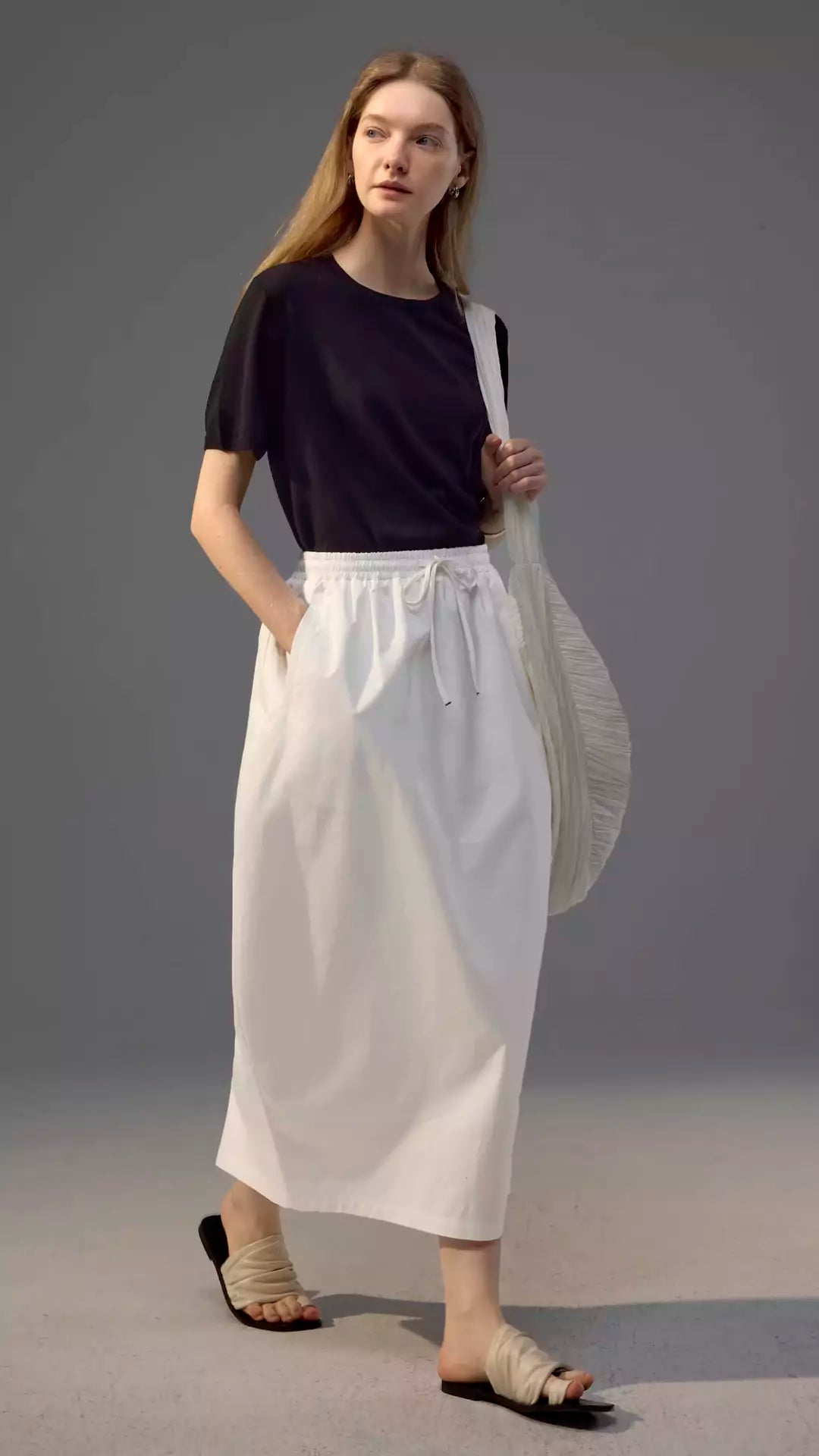 French-Inspired Knotted Back Slit Elastic Waist Bubble Skirt