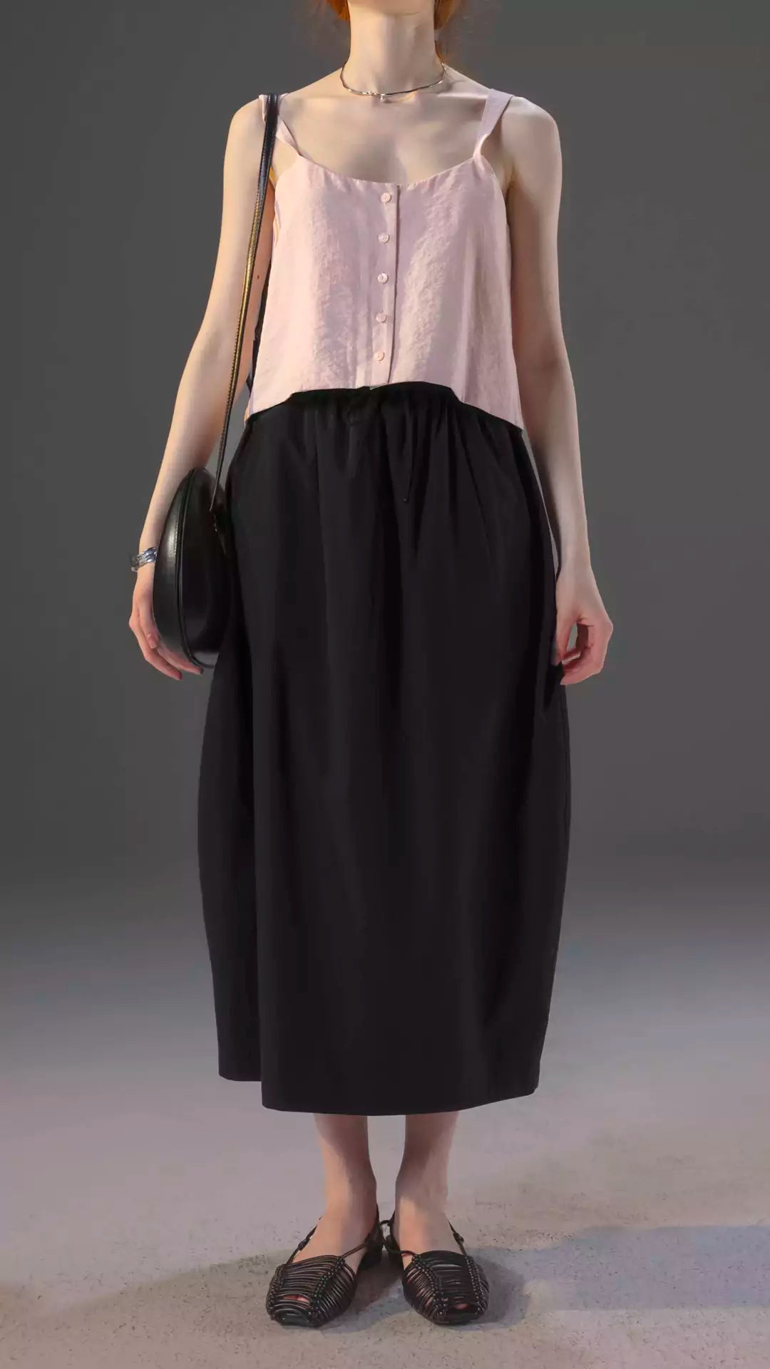 French-Inspired Knotted Back Slit Elastic Waist Bubble Skirt