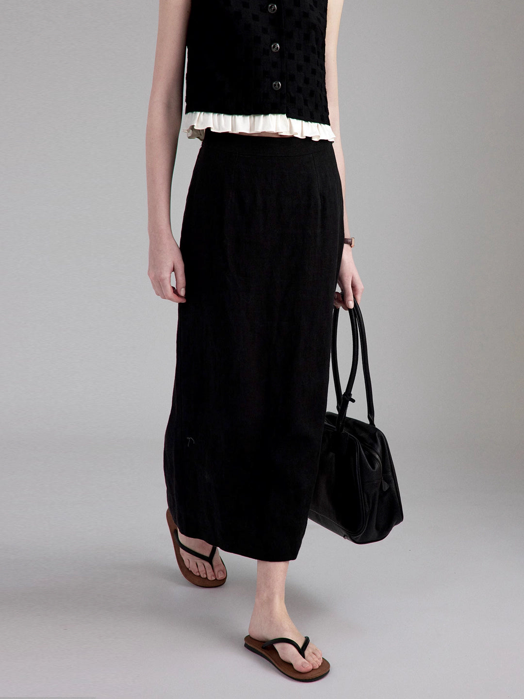 Casual H-Line Hemp Midi Skirt