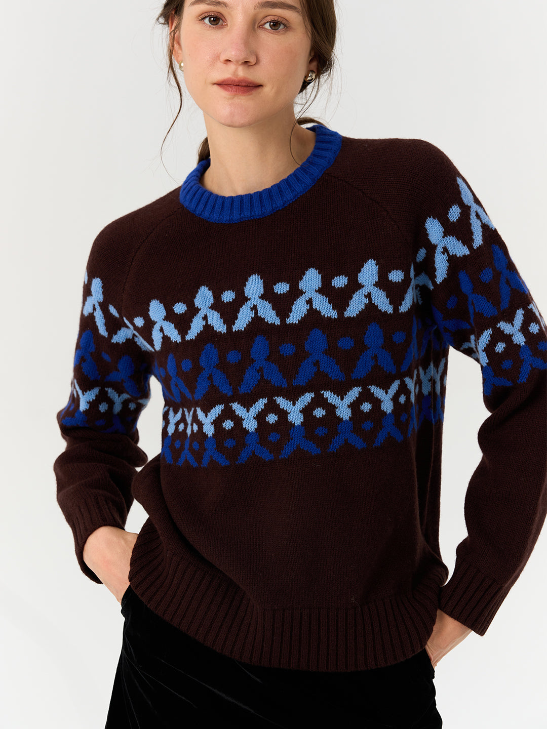 Crew Neck Jacquard Wool Knit Sweater