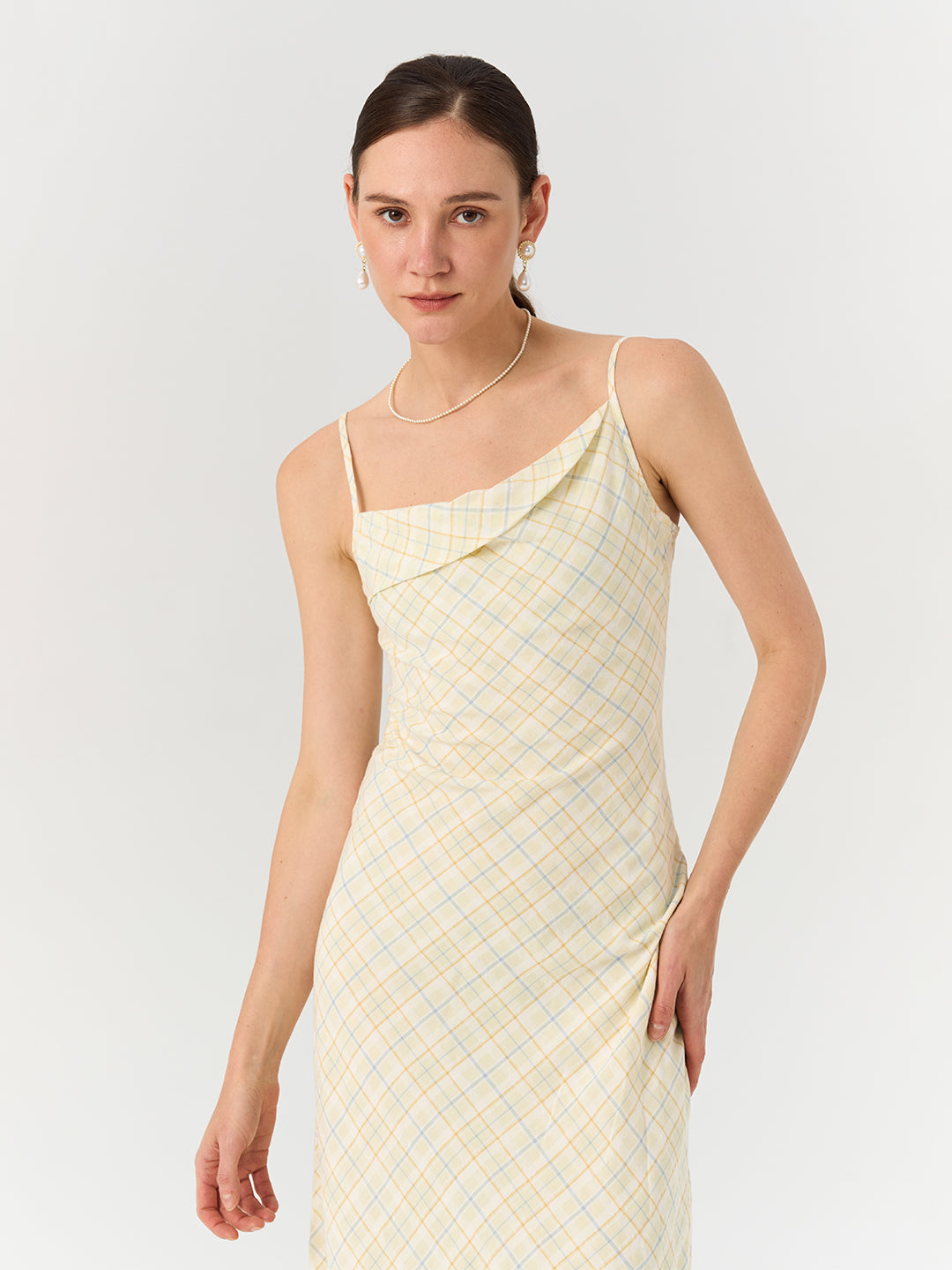 Spaghetti Strap Bubble Gauze Checkered Dress