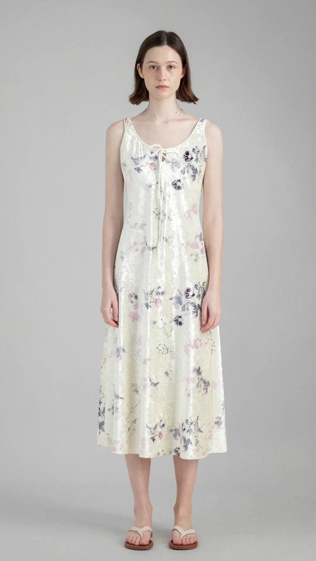 Romantic Floral Cinched Waist Strap Dress