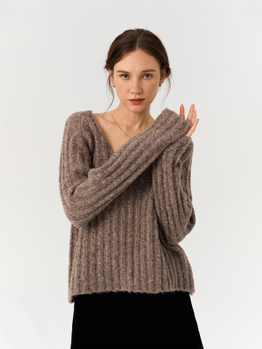 Deep V-Neck Loose Knitted Pullover Sweater