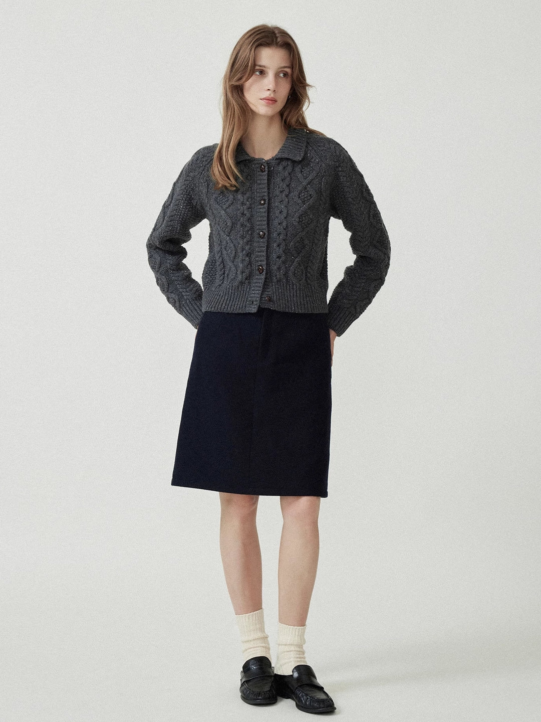 Cable Knit Collar Wool Cardigan