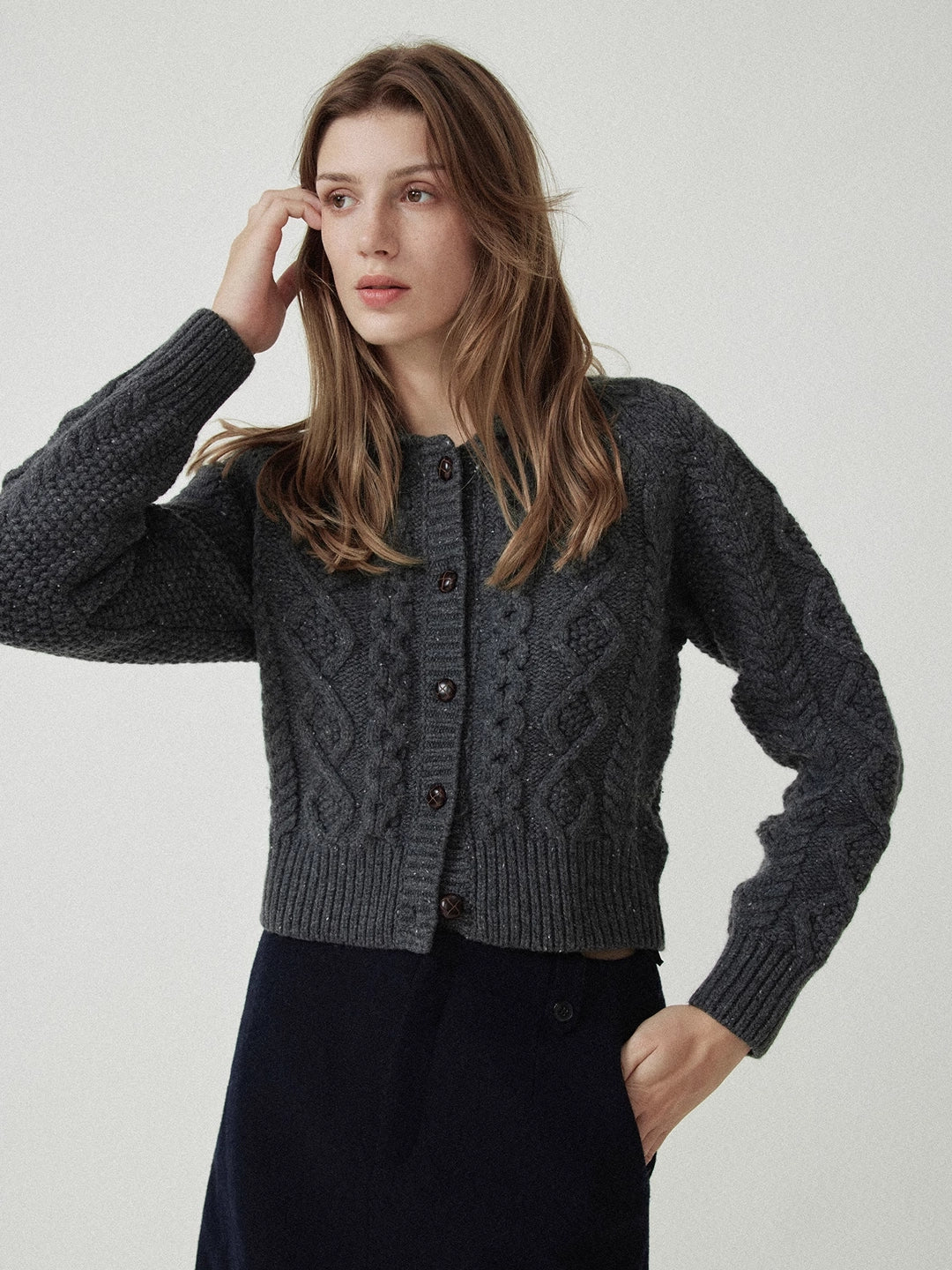 Cable Knit Collar Wool Cardigan