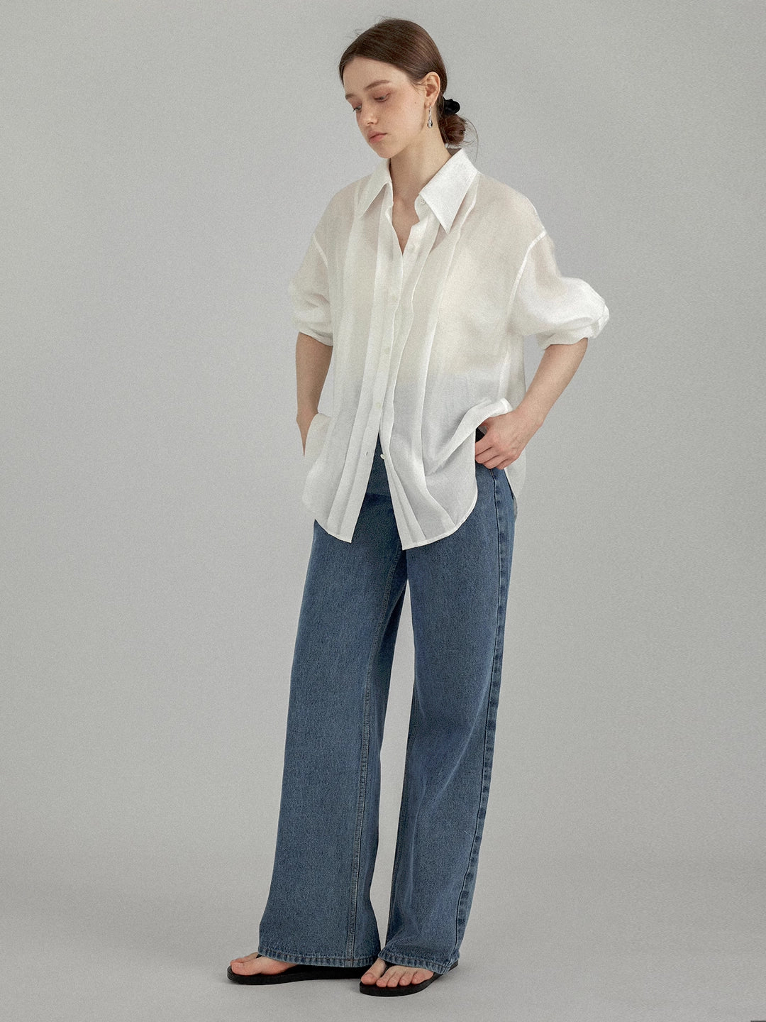 Breathable Tencel Cotton Pleated Long Sleeve Shirt