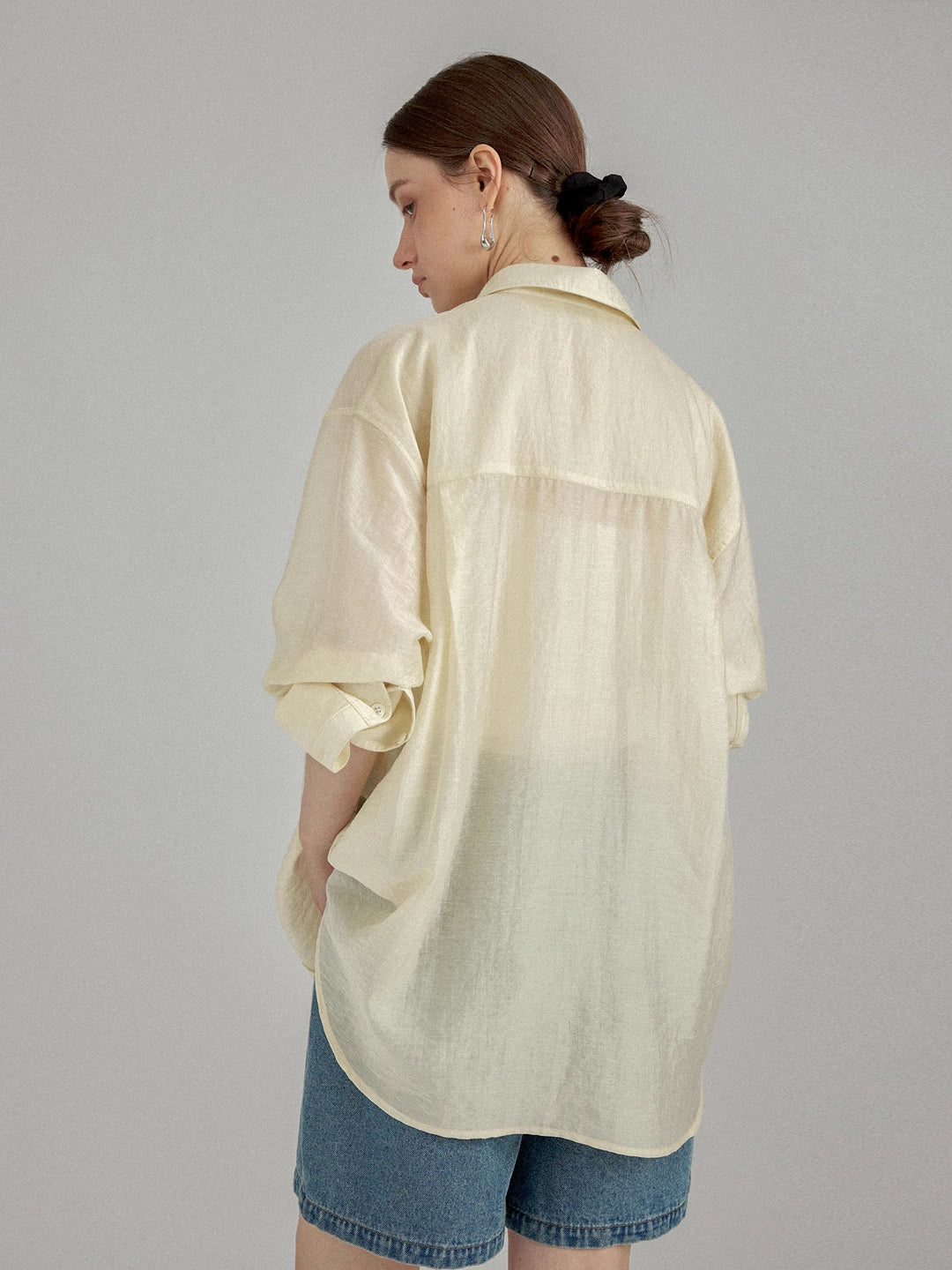 Breathable Tencel Cotton Pleated Long Sleeve Shirt