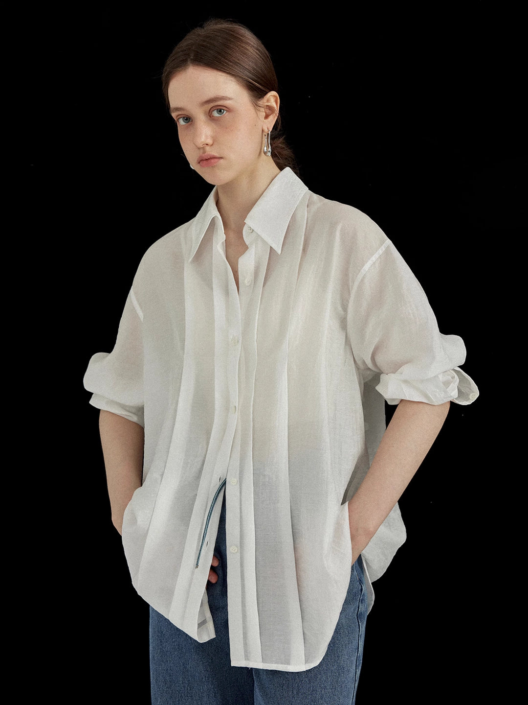 Breathable Tencel Cotton Pleated Long Sleeve Shirt