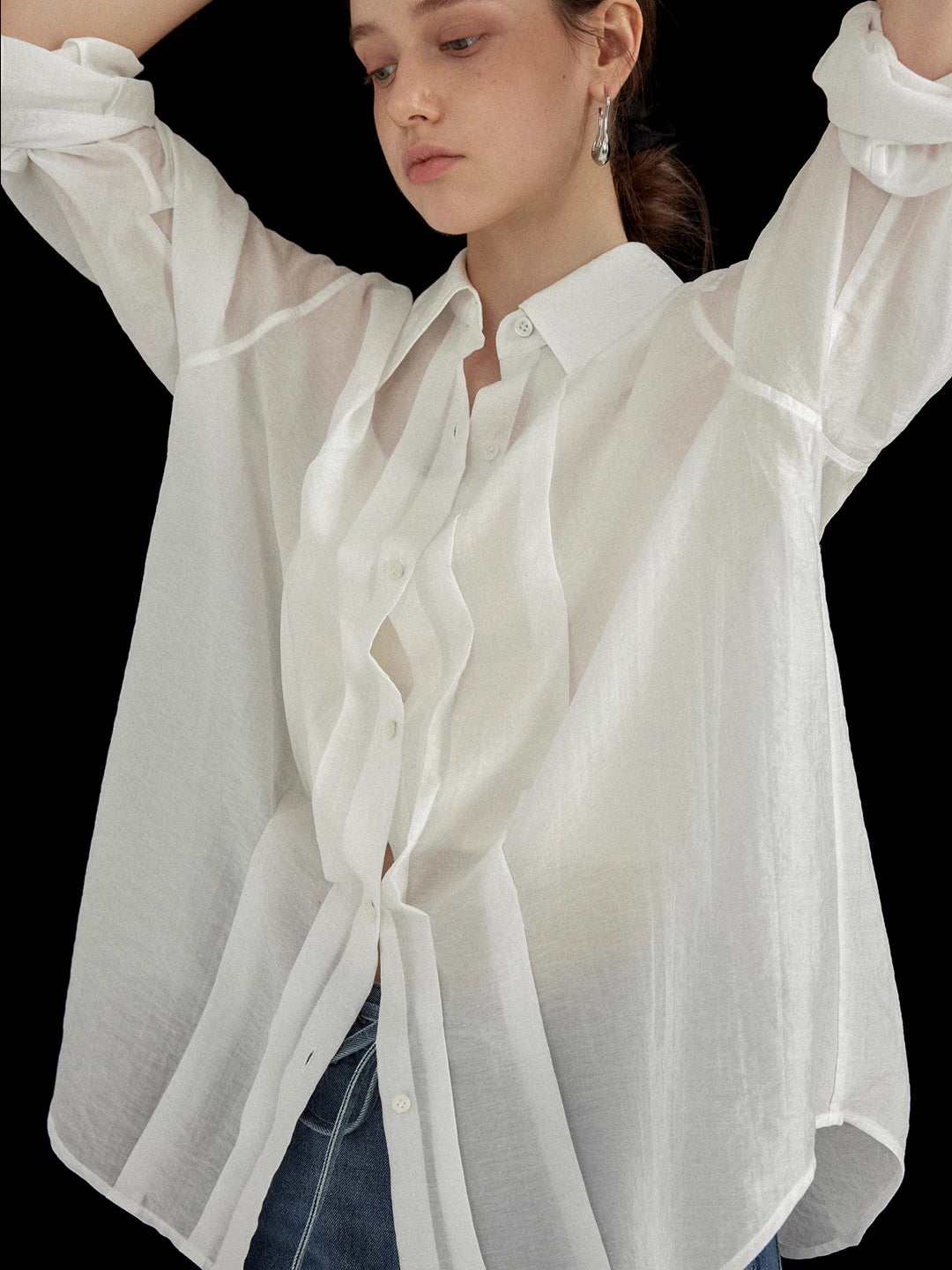 Breathable Tencel Cotton Pleated Long Sleeve Shirt