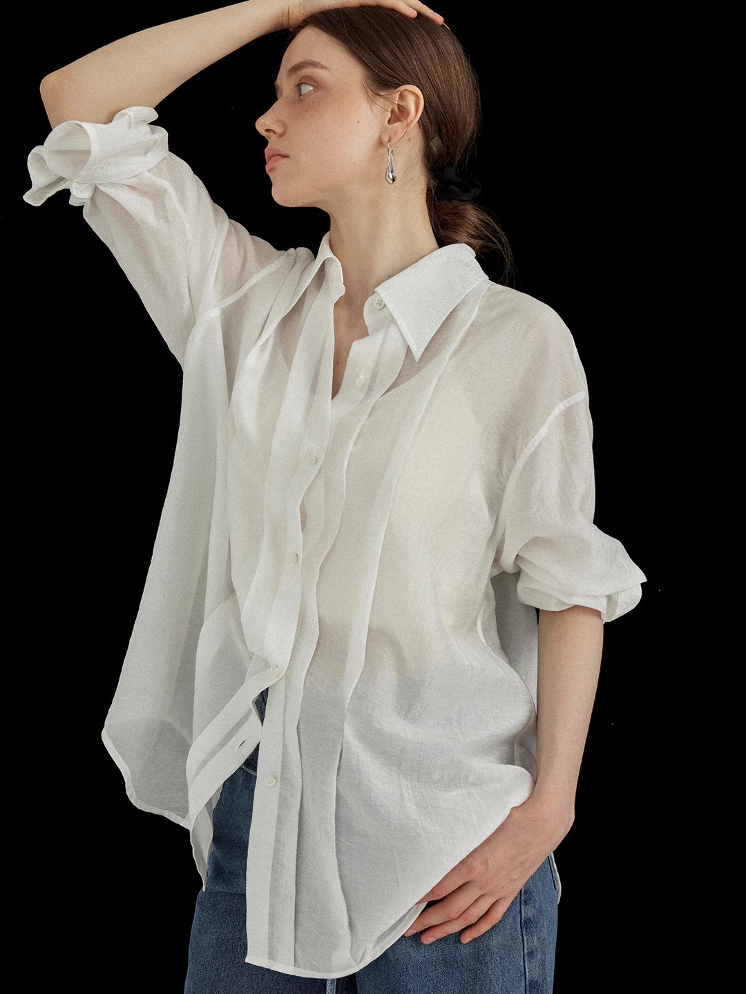 Breathable Tencel Cotton Pleated Long Sleeve Shirt