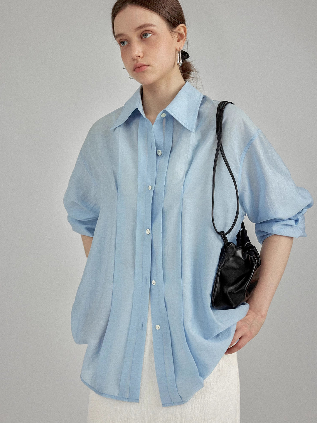 Breathable Tencel Cotton Pleated Long Sleeve Shirt