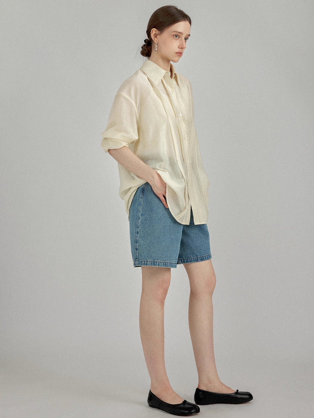 Breathable Tencel Cotton Pleated Long Sleeve Shirt