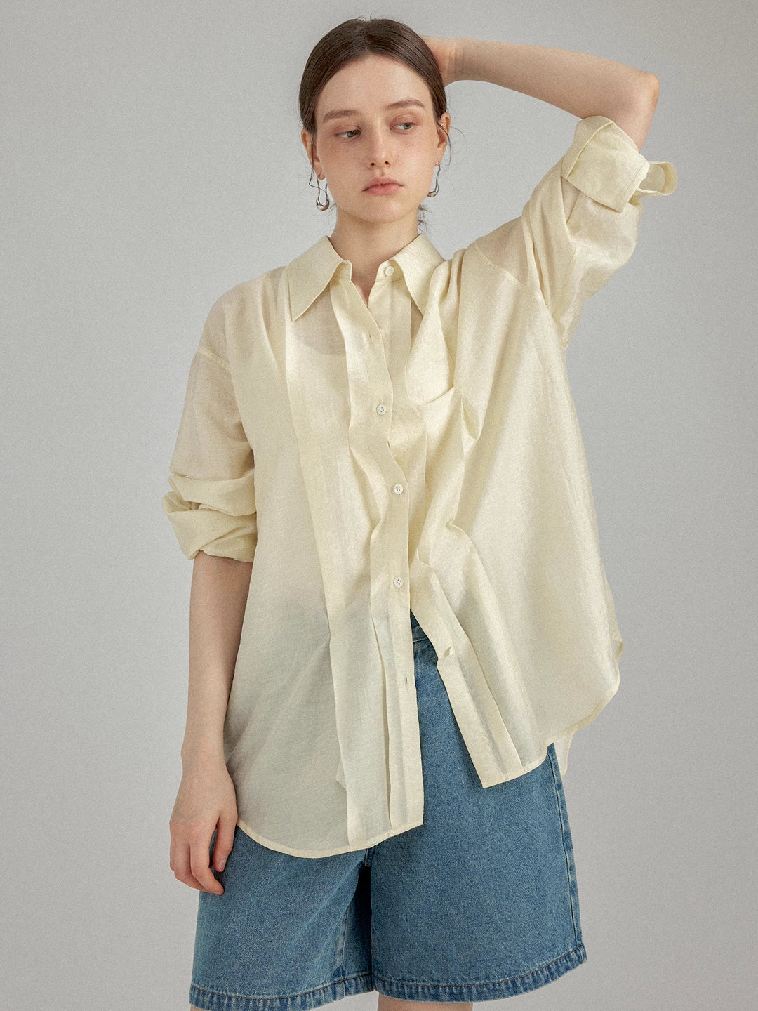 Breathable Tencel Cotton Pleated Long Sleeve Shirt