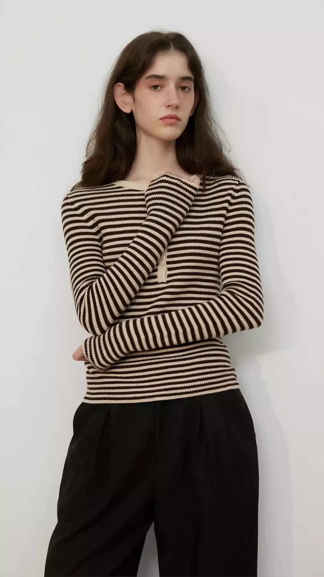 Ultra-Fine Pure Wool Slim-Fit Striped Half-Zip Knit Top