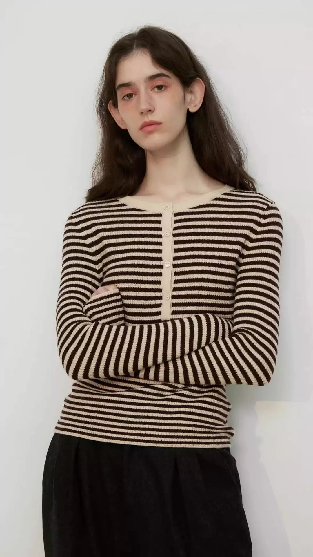 Ultra-Fine Pure Wool Slim-Fit Striped Half-Zip Knit Top