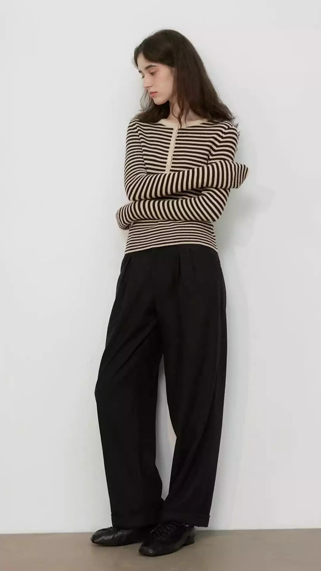 Ultra-Fine Pure Wool Slim-Fit Striped Half-Zip Knit Top