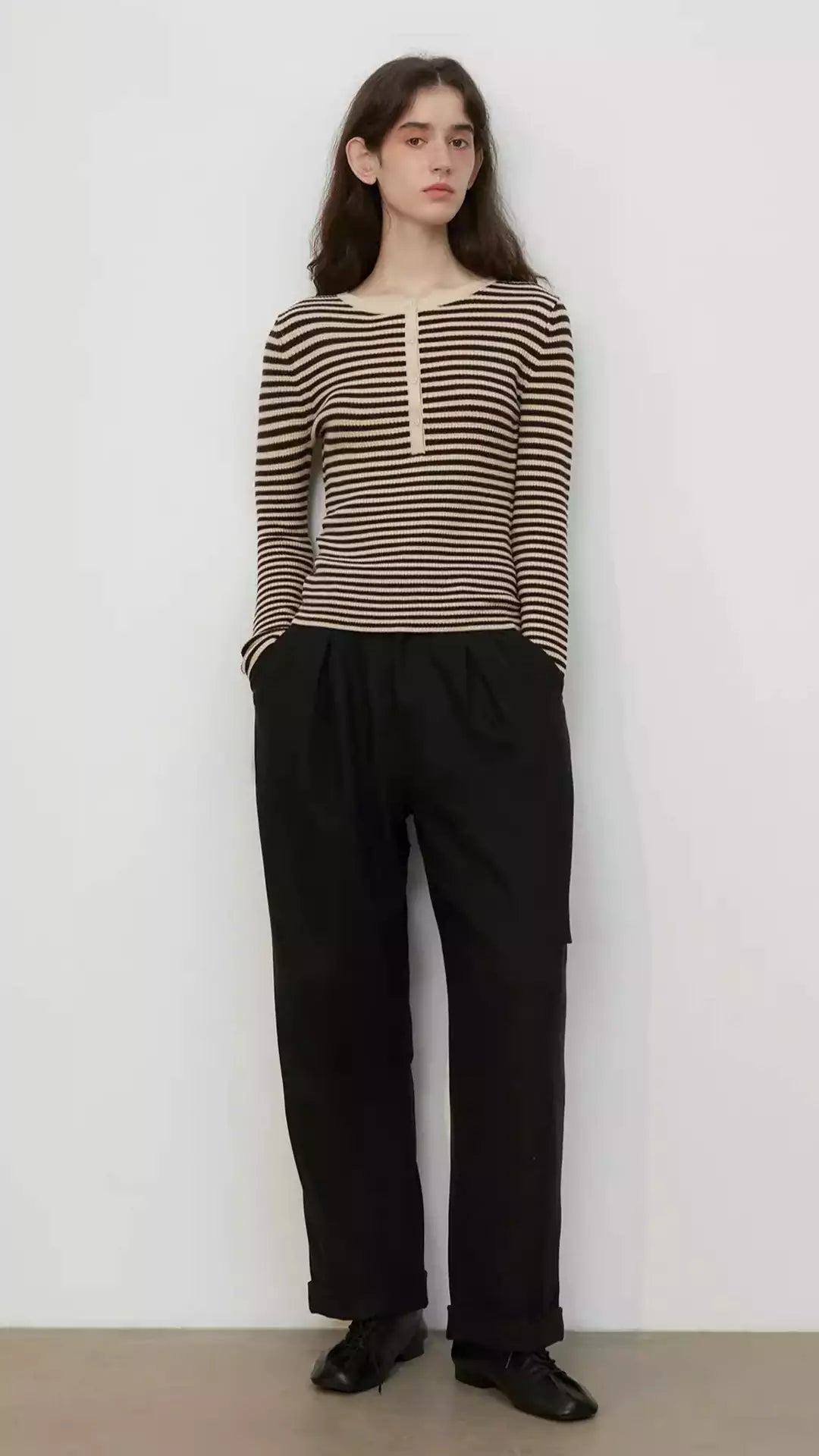 Ultra-Fine Pure Wool Slim-Fit Striped Half-Zip Knit Top